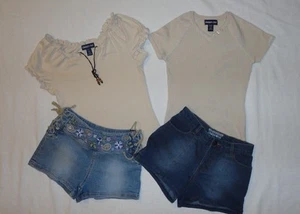 Y2K VTG LIMITED TOO BOHO FLORAL EMBROIDERED DENIM SHORTS 2 OUTFITS SIZE 8! - Picture 1 of 2