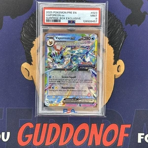 PSA 9 MINT 2025 Pokemon Prismatic Evolutions VAPOREON EX #023 Surprise Stamped - Picture 1 of 3