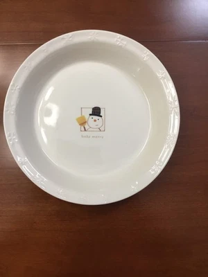 Hallmark 10 Inch Snowman Pie Plate Dish Christmas Bakeware Embossed Snowflakes - Image 1 of 4