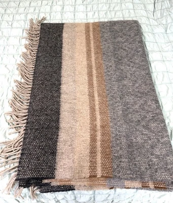 Tumi Throw Blanket Wool Alpaca Peruvian Browns Fringe Travel 57x70 - Image 1 of 3