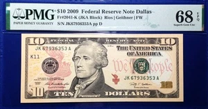 2009 $10 Federal Reserve Note Fr-2041-K Dallas PMG68 Superb Gem EPQ - Picture 1 of 2