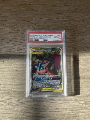 2019 Pokemon Sun & Moon Greninja & Zoroark Gx Unbroken Bonds #201 GEM MINT 10 - Image 1 of 2