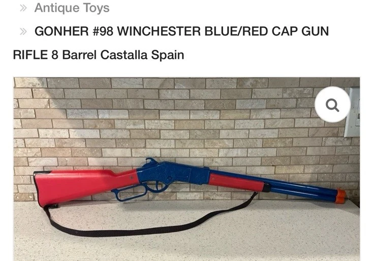 GONHER Disney Park toy, ￼WINCHESTER BLUE/RED CAP GUN RIFLE 8 Barrel Castalla Spa - Image 1 of 4