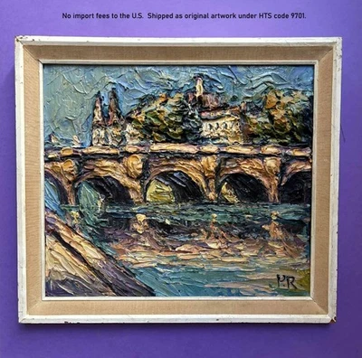 Preben Rasmussen (1919). A Pont Neuf em Paris. Bold Impasto. década de 1950. Certificado de autenticidade. - Imagem 1 de 4