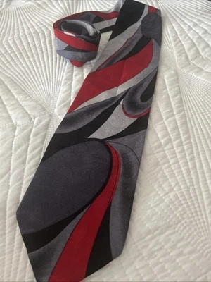 Corbata de seda vintage Carlo Palazzi para hombre roja gris negra geométrica Foto 1 de 3