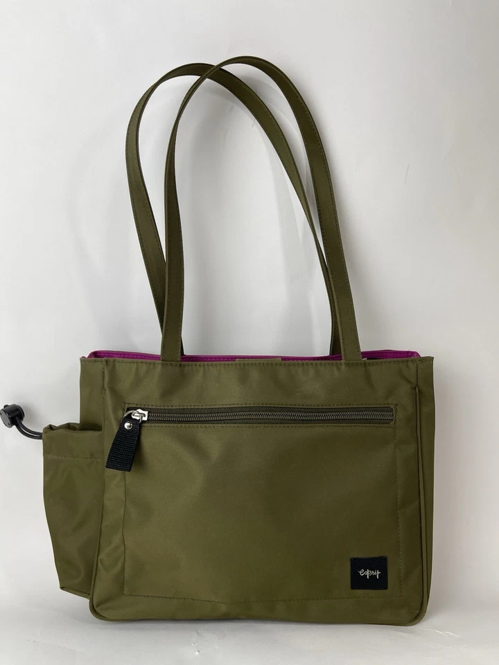 Bolso de hombro Esprit de nailon verde oliva con cremallera pequeño bolsillo lateral Y2K Foto 1 de 4