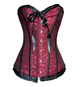 Vintage Moulin Rouge Style Corset | Red & Black Boned Bustier | UK 8-12 | Retro - Picture 1 of 6