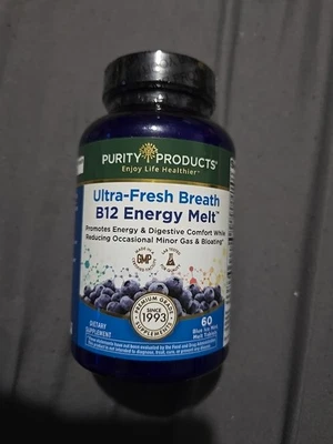 Purity Products B-12 Energy Aliento Ultra Fresco Azul Hielo Menta Derretir - 60 Comprimidos Foto 1 de 3