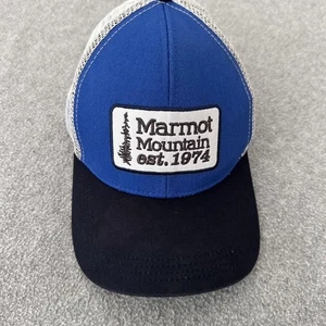 Cappello berretto Marmot snap back uomo taglia unica blu bianco camionista maglia patch ricamato - Foto 1 di 7