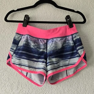 Ivivva 12 lululemon girls blue and neon pink lined running shorts - Picture 1 of 5