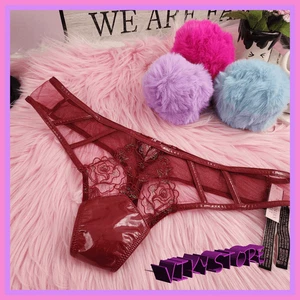 Stringa Victoria’s Secret rossa in ecopelle con ricamo a rete M #7266 nuova con etichette - Foto 1 di 8