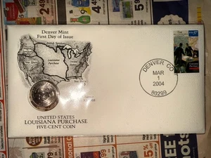 2004 Philadelphia & Denver LOUISIANA PURCHASE Five-Cent Coin First Day of Issue - Picture 1 of 8