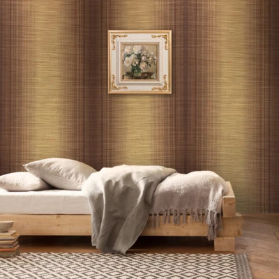 striped Wallpaper plaid gold bronze Metallic Textured Plain stria lines rolls 3D - Image 1 of 4