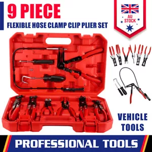 9-Piece Hose Clamp Pliers Kit Clip Remove Set Swivel Jaw Flat Angled Automotive - Picture 1 of 12