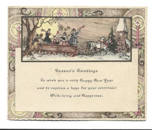 ANTIQUE HOLIDAY GREETINGS-HAPPY NEW YEAR-HORSE DRAWN SLEIGH FULL OF NY PARTIERS - Picture 1 of 2