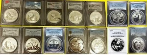 2002-2019 CHINA 10Y 18 OZ 999 SILVER PANDA 18 COINS COMPLETE SET ALL PCGS MS 70 - Picture 1 of 11
