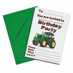 Tractor Party A5 Invitations & Envelopes Birthday Invites Kids Boys Girls - Picture 1 of 7
