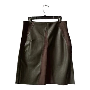 Catherine Malandrino Women's Size 8 Olive Faux Leather Suede A Line Skirt - Picture 1 of 9