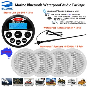 Marine Stereo Bluetooth Audio + 4'' Waterproof Speakers + Boat Radio Antenna - Picture 1 of 20