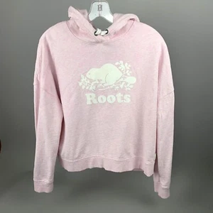 Maglione Roots Canada rosa cotone crop felpa con cappuccio logo castoro donna taglia small - Foto 1 di 11