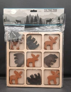 Alaska Outpost Wooden TIC-TAC-TOE Game, MOOSE & BEAR Handmade Old Fashioned - Picture 1 of 7