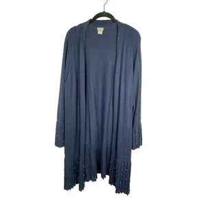 Cárdigan Chico's Frente Abierto Azul Plumero Línea Larga Cuentas Dobladillo Detalle Talla 4 US XXL - Imagen 1 de 7