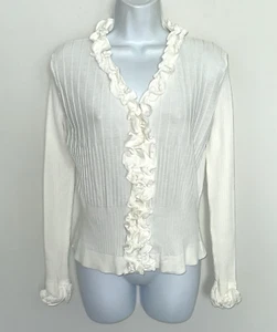 ANNE FONTAINE Size 46 (Large) "Parfaite" Ruffled Cardigan Knit Top Stretch White - Picture 1 of 4