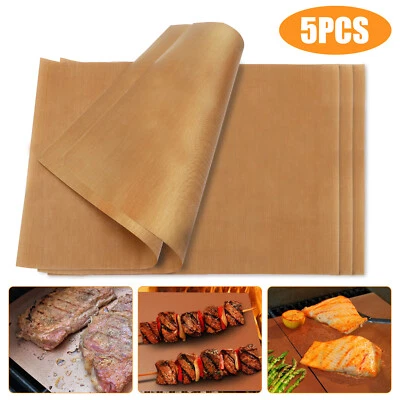 5Pcs BBQ Copper Grill Mats Outdoor Barbecue Cooking Baking Non Stick Reusable - Image 1 of 4