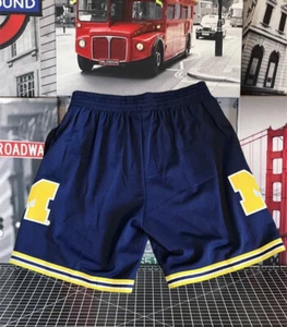 Mitchell & Ness NCAA Michigan Wolverines Mens Size XL Blue 1991 Road Shorts NEW - Picture 1 of 4