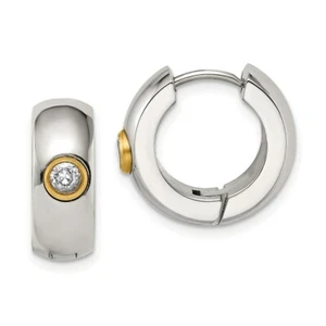 Stainless Steel CZ & Yellow IP-plated Hinged Hoop Earrings - Picture 1 of 4