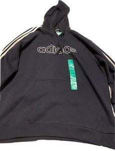 NWT Mens Adidas 3 Stripe Hooded Sweater Pullover Sweatshirt XL-NAVY BLUE - Picture 1 of 2