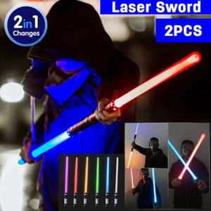 2X 2in1 Lichtschwert Licht Schwert Ninja Laserschwert LED Leuchtschwert 7 Farben - Bild 1 von 15