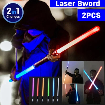 2X 2in1 Lichtschwert Licht Schwert Ninja Laserschwert LED Leuchtschwert 7 Farben - Bild 1 von 4