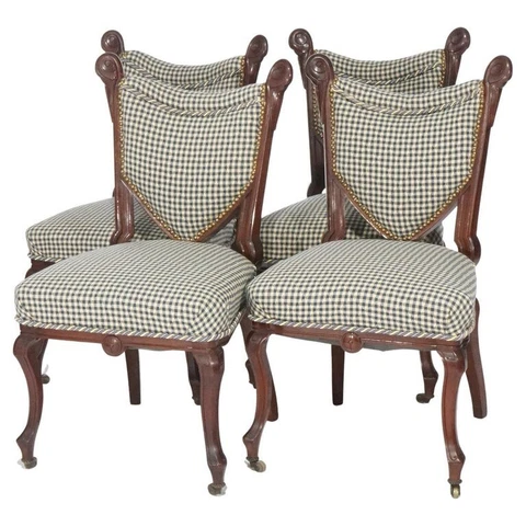 Set of Four Antique French Style Carved Mahogany Side Chairs, circa 1920 Cover