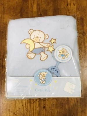 Cutie Pie 婴儿安全毯摇铃熊穿尿布蓝色抓绒 Lovey 复古 — 第 1/4 张图片