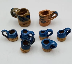 Tazze miniature ceramica messicana casa delle bambole argilla esposizione primitiva blu lotto di 8 - Foto 1 di 21