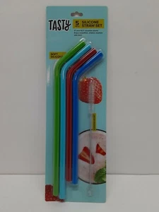 Nuevas pajitas de silicona reutilizables de 5 piezas TASTY con juego de cepillos de limpieza - Imagen 1 de 7