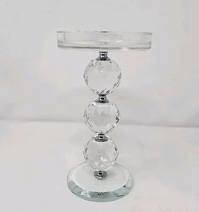 Faceted Glass Ball Crystal Silver Candle Pedestals Valerie Parr Hill 8”  - Picture 1 of 3