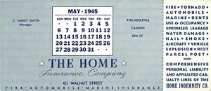Blotter de tinta The Home Insurance Company Walnut St Phila PA 1945 - Imagen 1 de 2