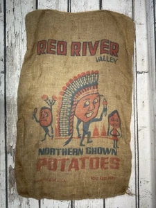 VTG Red River Valley Northern Grown Potatoes Native American 100 Lb Burlap Bag - Picture 1 of 6