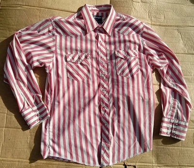 VTG 90's Wrangler Western Striped Brushpopper Shirt Mens XL 17 35 Pink VERY NICE - Image 1 of 4