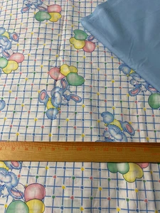Rabbits & balloons cotton remnant & 1 yard light blue cotton fabric - Picture 1 of 1