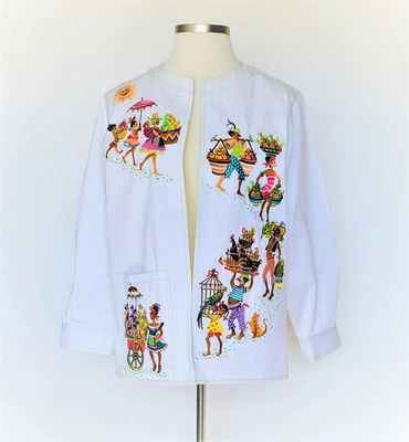 Bob Mackie Denim Jacket Coat NEW Colorful Embroidery Village Parade Sz XL - Image 1 of 4
