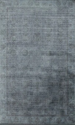 Handmade Blue Silk Carpet Transitional Oushak Living Room Area Rug 6x8 Ft - Image 1 of 4