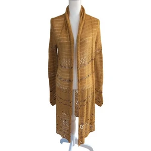 NWT Soft Surroundings Mustard Wool Blend Open Duster Cardigan Sweater Size M - Foto 1 di 11