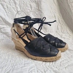 Russell & Bromley black leather espadrille sandals Size 38 UK 5 - Picture 1 of 7