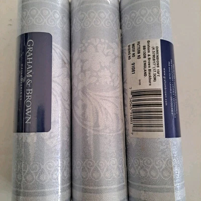 3 Rolls Textured Wallpaper Graham And Brown Victorian Blue Floral BB13DB 91081 - Image 1 of 4