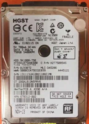 ⭐️⭐️⭐️⭐️⭐️ HDD Hard Drive SATA Laptop 2.5" HGST HTS541075A9E680 750GB J33072 - Image 1 of 3