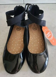 NEU Wonder Nation Größe 3 Mädchen schwarz elastisch Knöchel Ballerinas Reißverschluss hinten flach - Bild 1 von 10