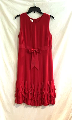 Vestido forrado Talbots para mujer talla 8 rojo pura seda sin mangas con volantes estilo gasa Foto 1 de 4